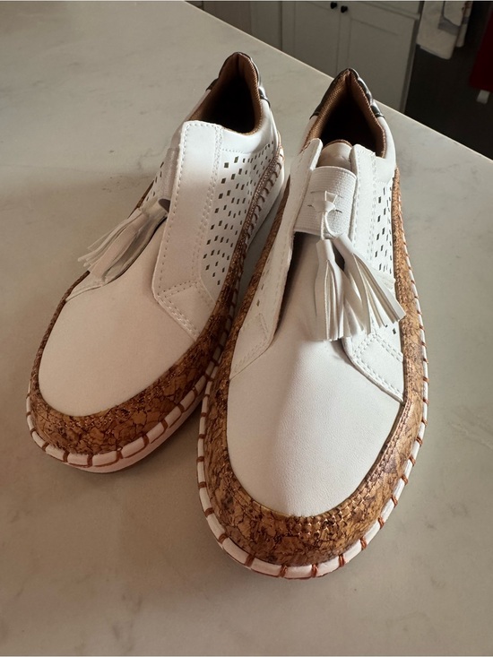 Shoes - White leather( pleather) and Cork casual slip on shoe espadrille style